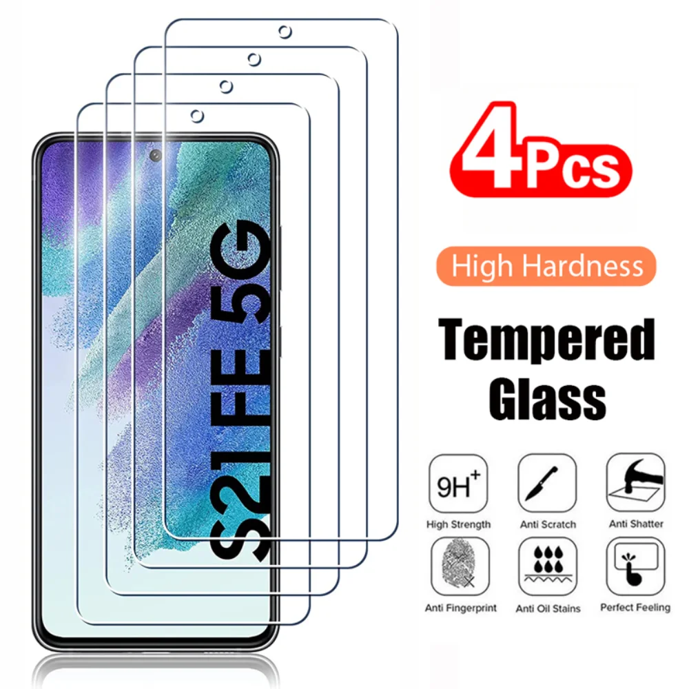 4PCS Tempered Glass For Samsung Galaxy S21FE S20FE A52 A53 A72 A73 5G Screen Protection For Samsung A12 A04 A23 A32 A33 Glass