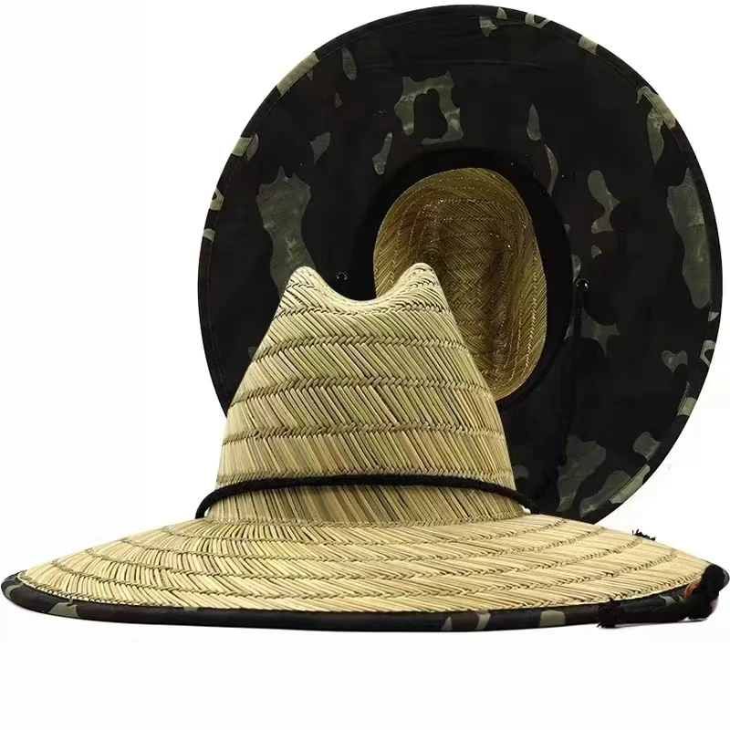 Men Women New Handwork Lifeguard Hat Straw Summer Beach Sun hat Outdoor Summer Wide Brim Panama Straw Girl Summer Hat