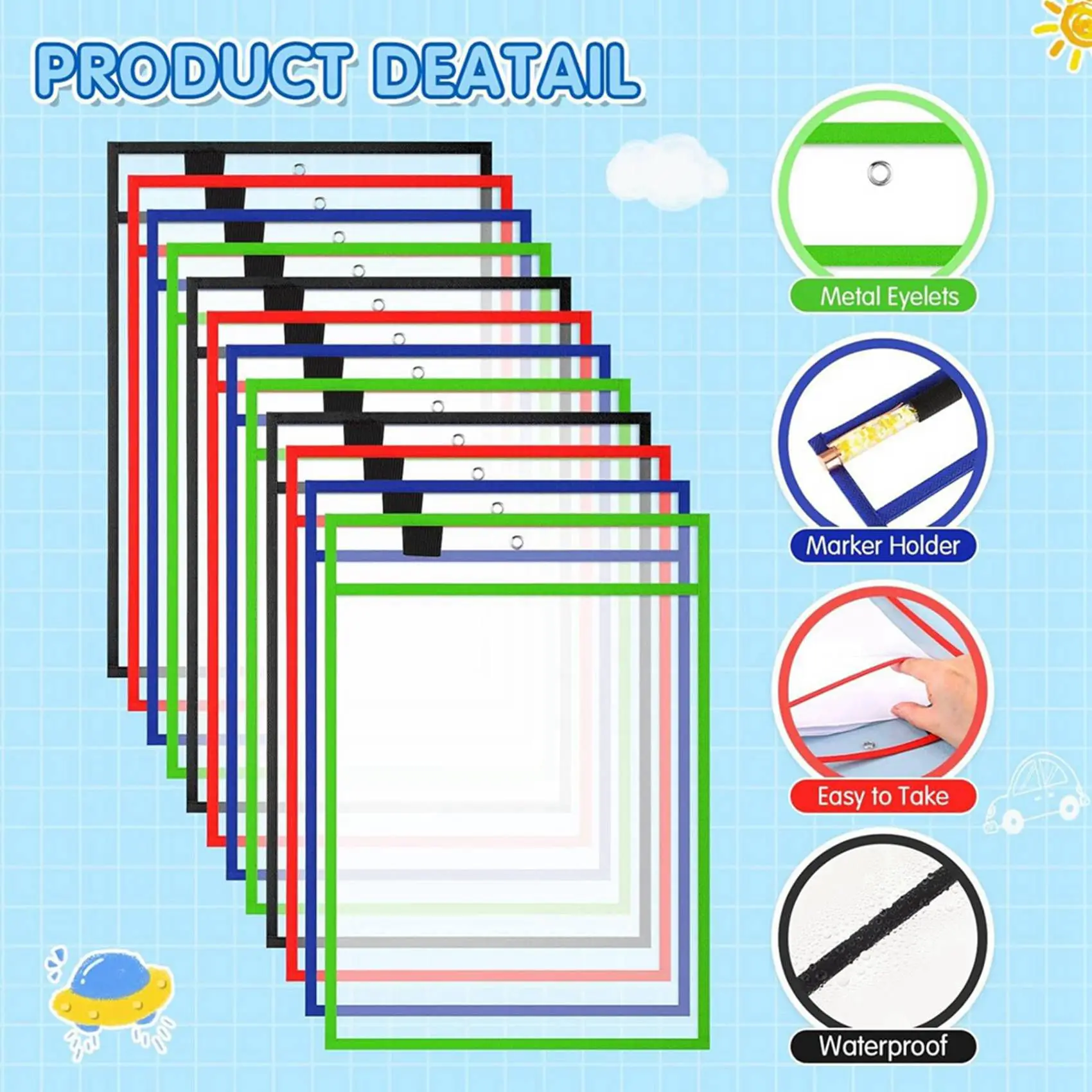 84Piece Work Note Holder Reusable Note Holder Pocket Plastic File Bag Dry Erase Sleeve For Teacher Office Organization E