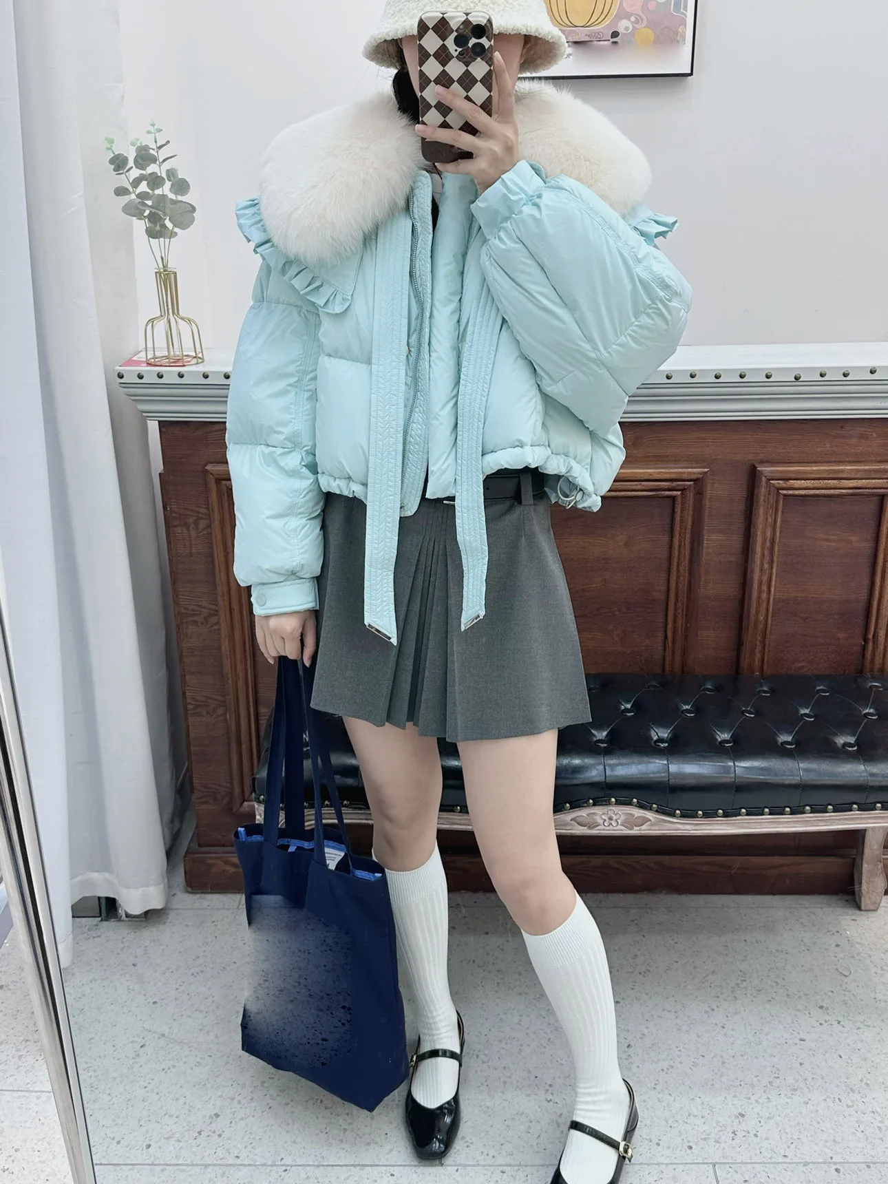 Women's Clothing High quality fur collar warm short jacketAutumn Winter New 0116