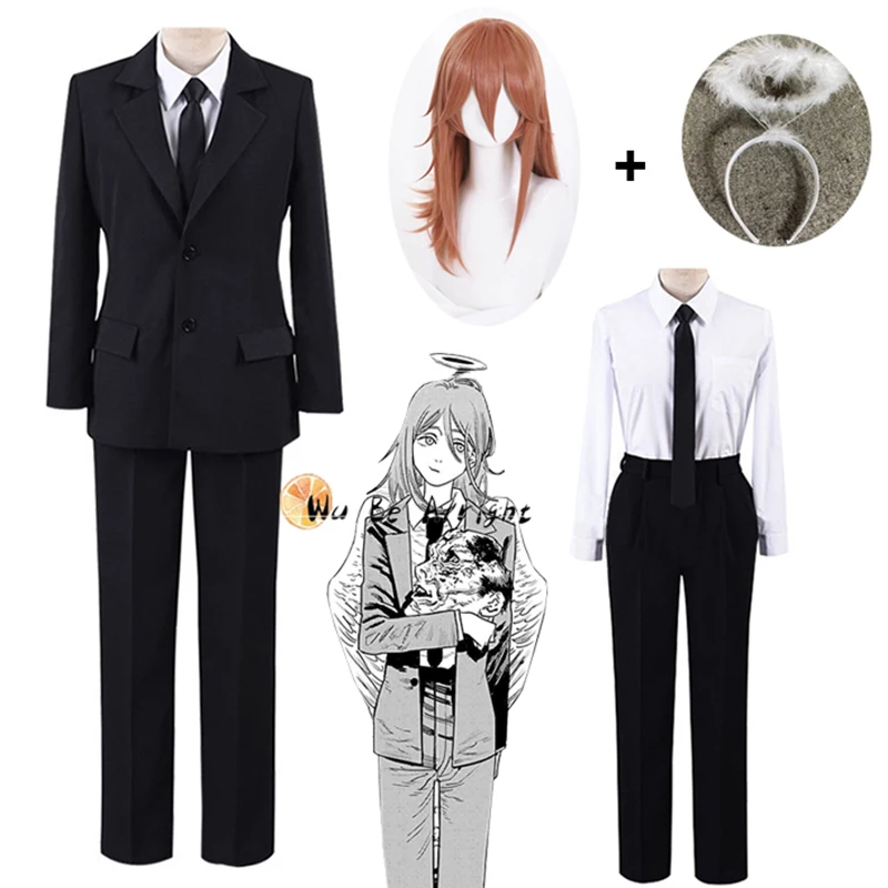 Motosierra hombre Ángel diablo Anime Cosplay disfraz peluca negro Devil Hunters uniforme traje diadema de pelo rojo traje de Halloween para hombres