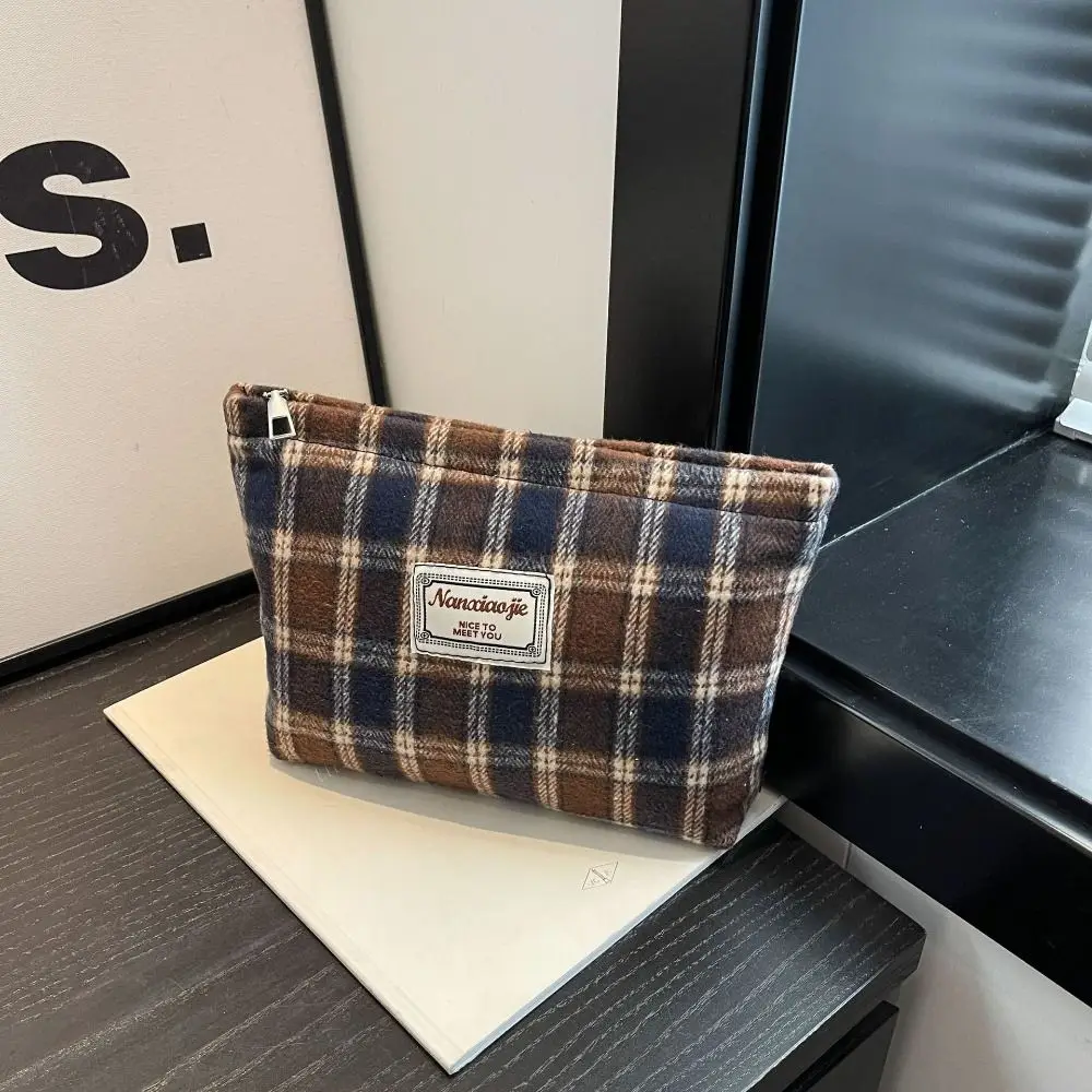 

Fashion Large Capacity Cosmetic Bag Plaid Storage Bag Purse Women Girls