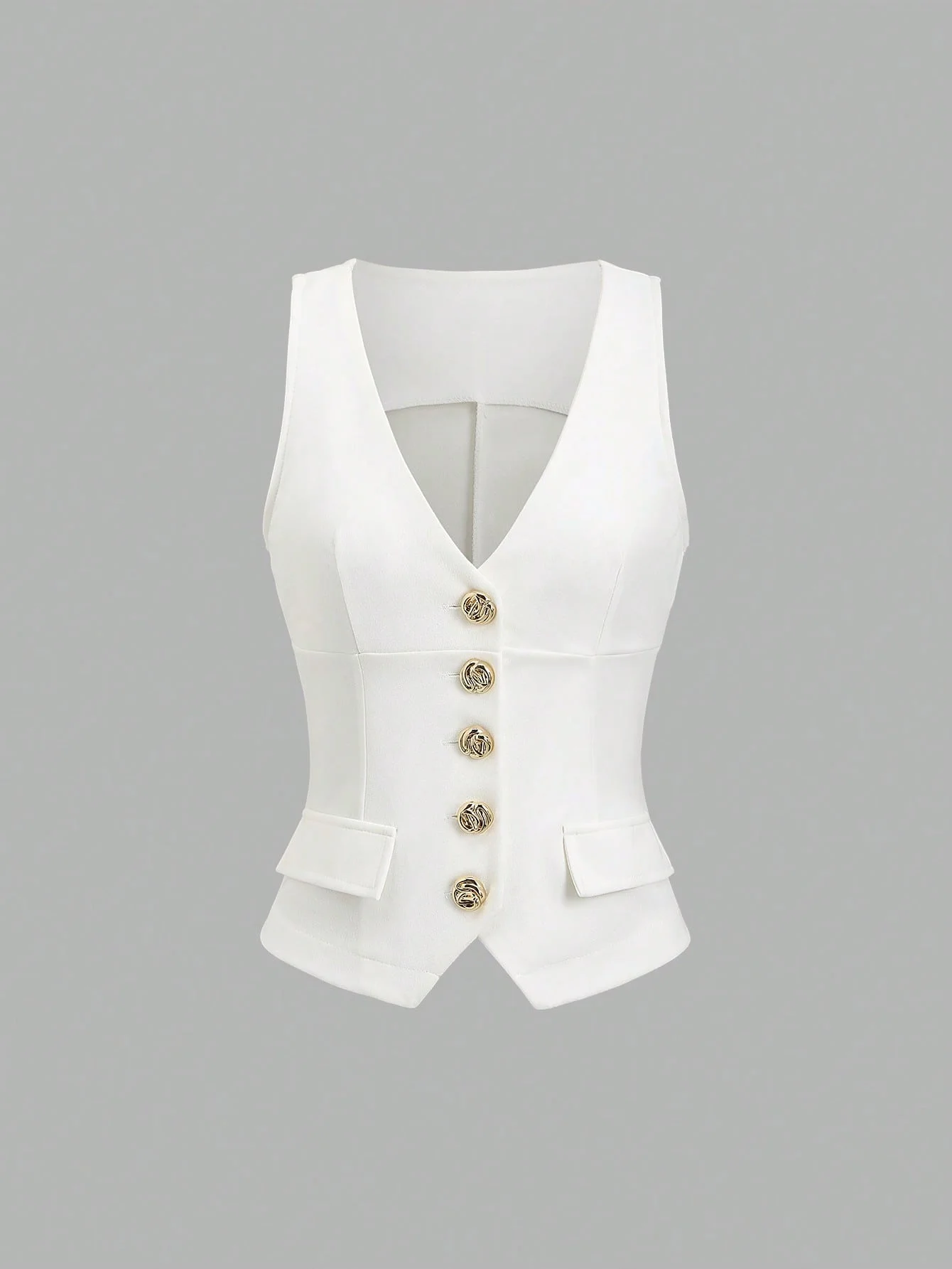 

Безрукавка-блейзер с металлическими пряжками и декоративными карманами