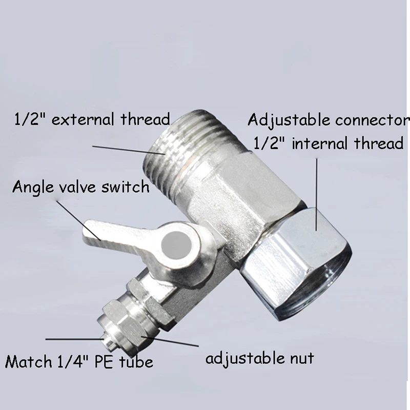 1/2\'\' To 1/4\'\' Tee Adapter Ball Valve Home Accessories Water Inlet Tee Zinc Alloy Connector Water Purifier Angle Valve Switch