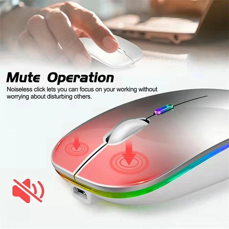 Led mouse sem fio bluetooth-compatível fino recarregável silencioso ratos rgb ergonômico mouse para jogos para computador portátil pc 2.4ghz