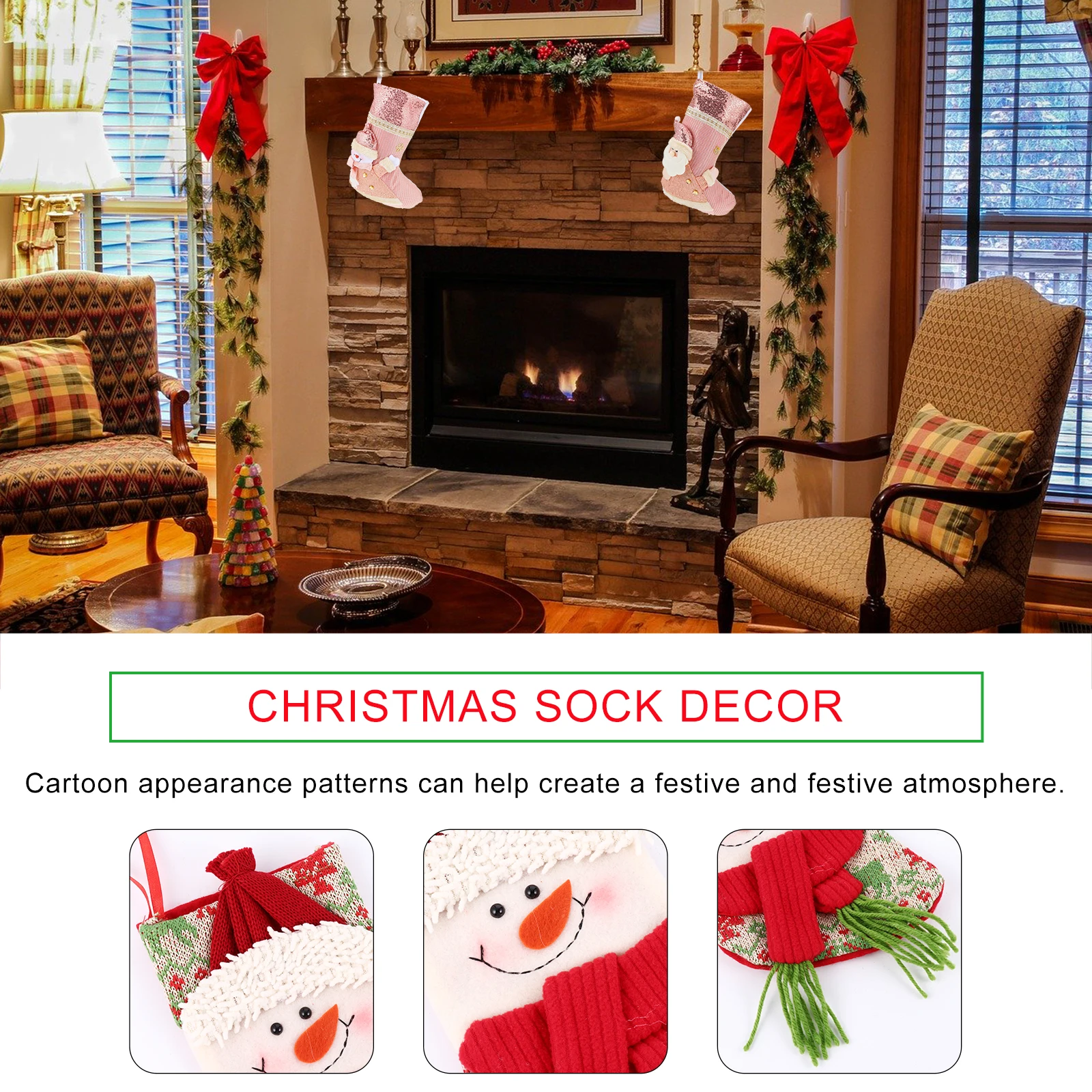 

3Pcs Christmas Stockings Hanging Pendant Decorative Gift Holders Creative Candy Pouches Xmas Tree Decor Christmas Stockings