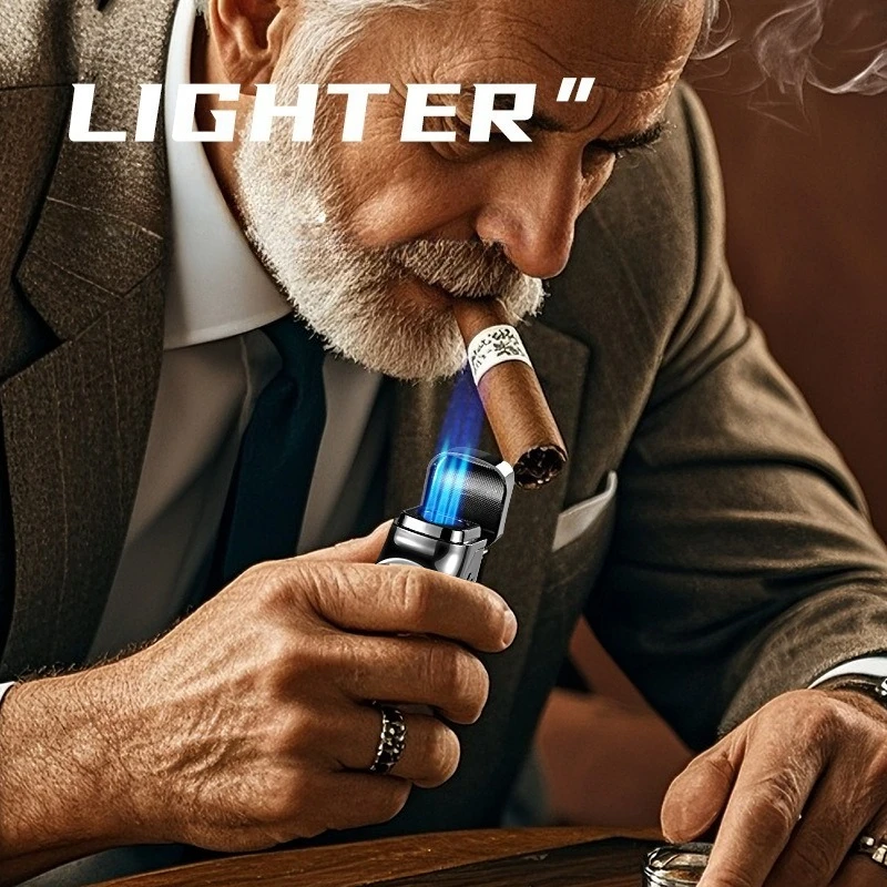 Smart 3 Flame Gas Cigar Lighter, Digital Display, with Cigar Drill, LED Light, Portable Multi-functional Ignition Lighter view 4