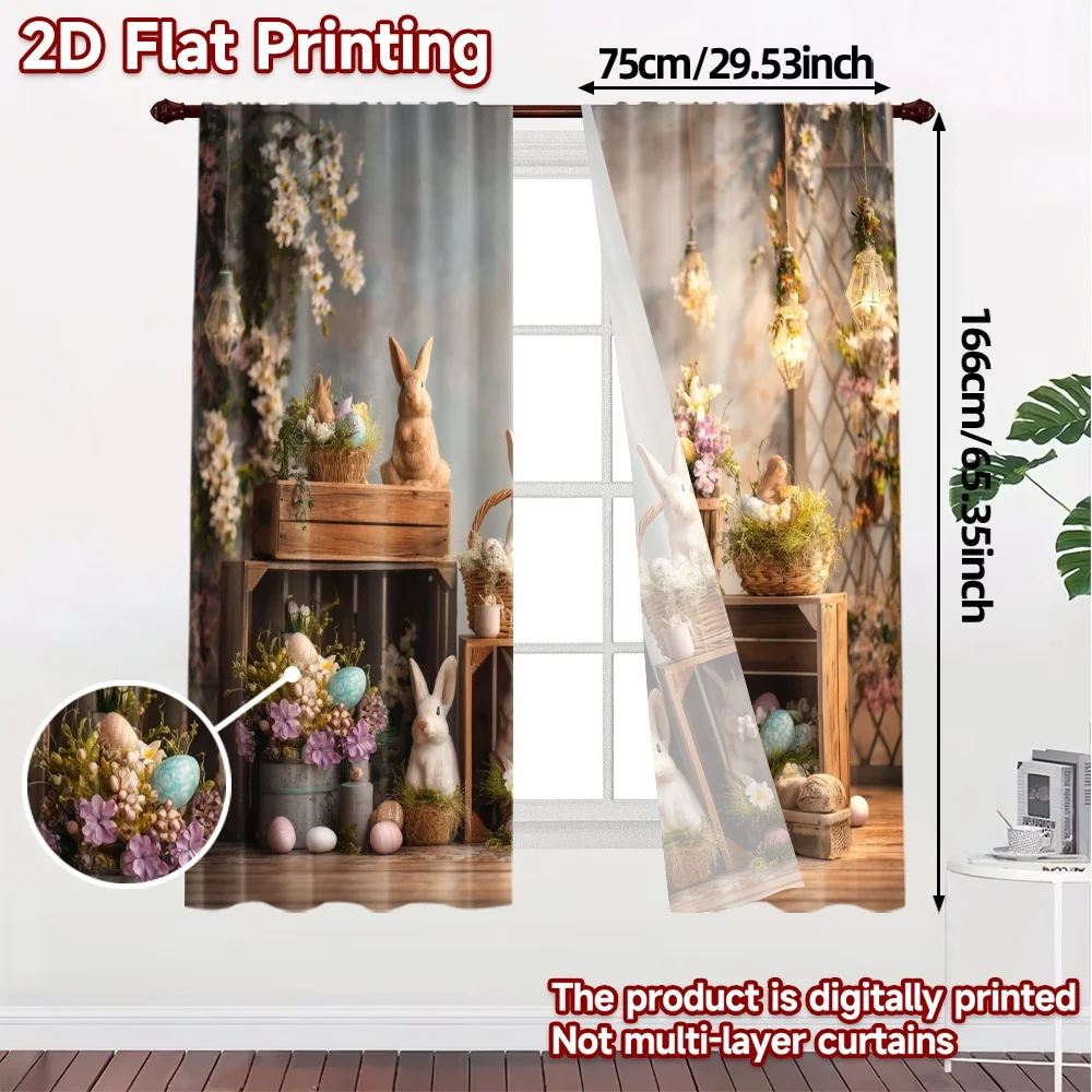 2pcs, 2D FLAT PRINTING Curtains (Without Rod) Easter Wonderland Modern Pattern Curtains Durable Polyester Curtains Art Deco