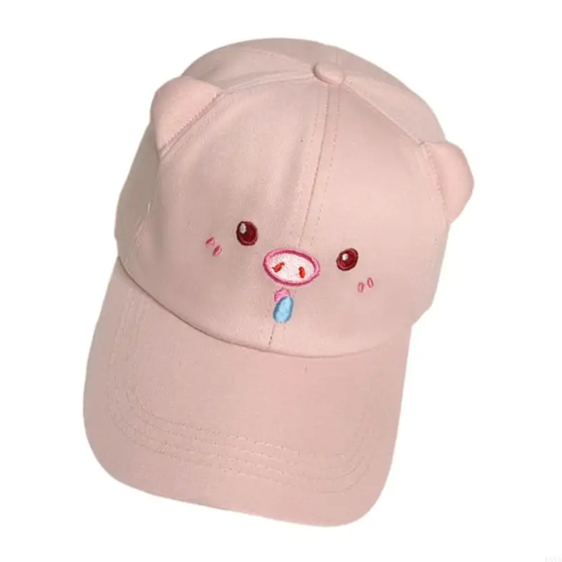 

L5YA Cartoon Pig Embroidered Sun Hat Adjustable Cotton Caps with Sweatband Breathable For Beach Sports Outdoor Enthusiast