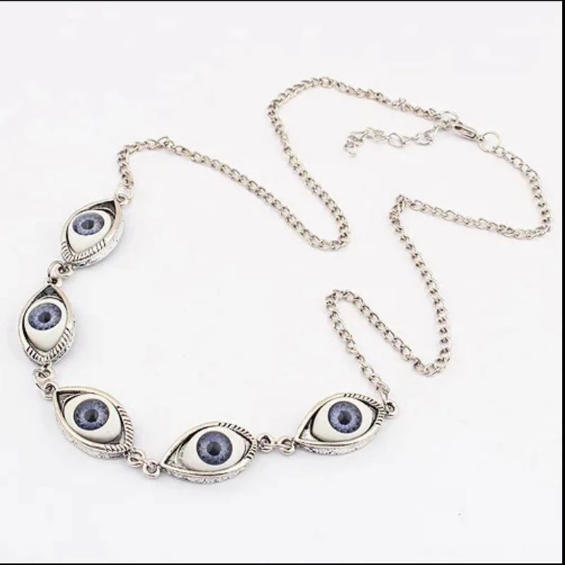 Vintage Punk Evil Eye Necklaces  Blue Eyeball Connect Exaggeration Multiple Dense Evil Eyes Necklace