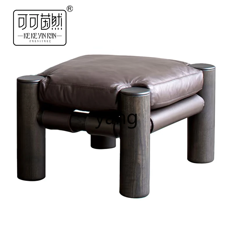 Yjq Saddle Leather Single-Seat Sofa Chair Vintage Solid Wood Chair Living Room Balcony Elephant Chair Pedal Combination