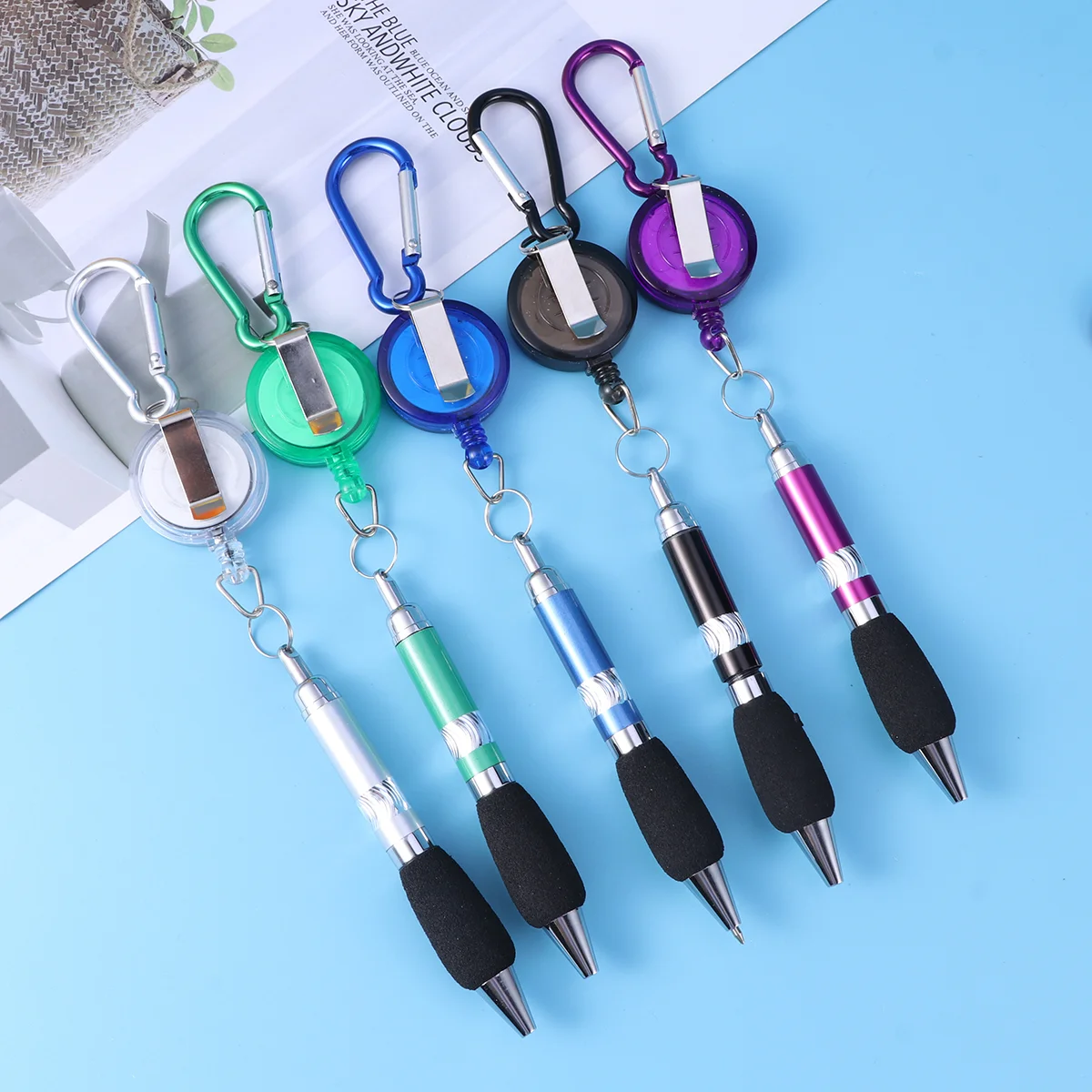 

10pcs Retractable Badge Reel Pen with Belt Clip and Carabiner (Random Color)