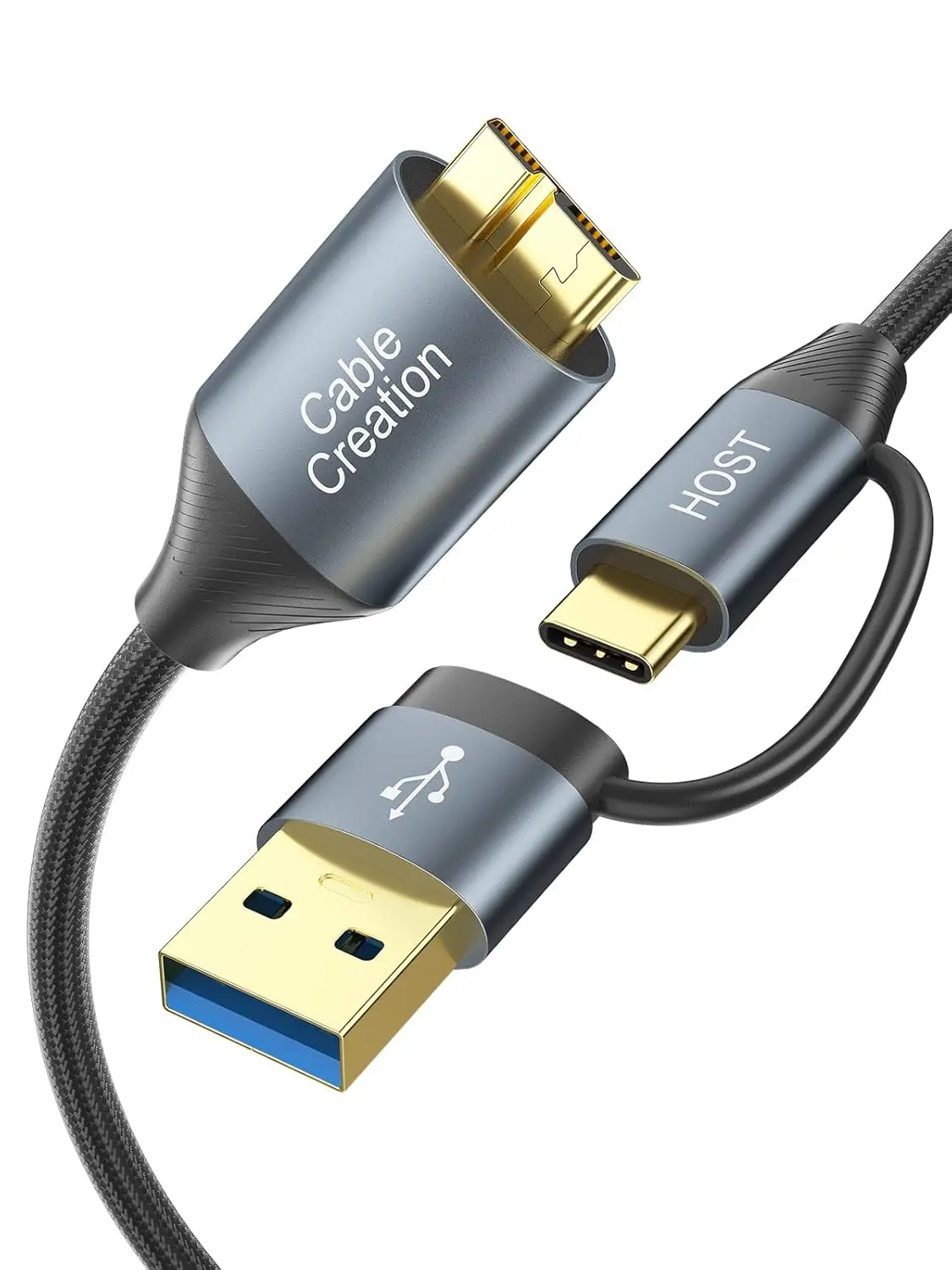 USB C to Micro B Hard Drive Cable 1FT, 5Gbps, Compatible with iPhone 15, WD, External HDD, Camera, Grey