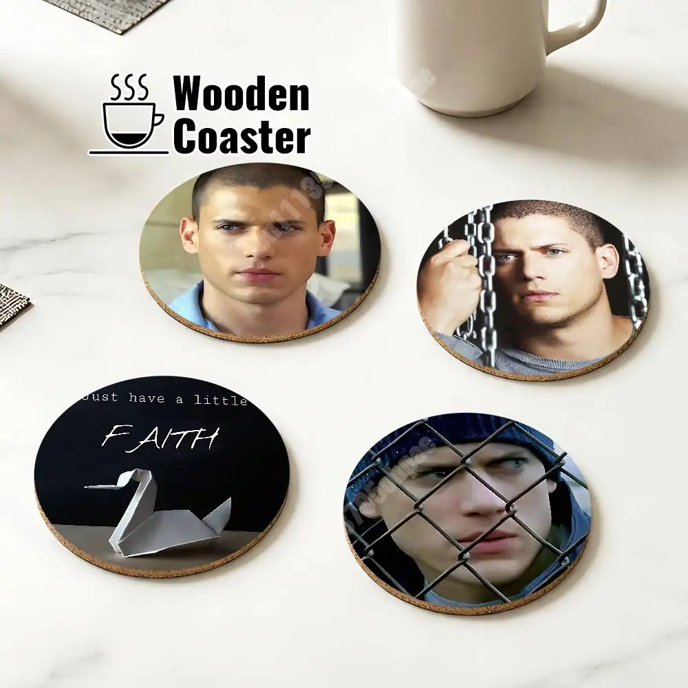 P-Prison Break-S Michael Scofield Wooden Cup Mat Americano Beer Milk Water Coaster for Baking Studio