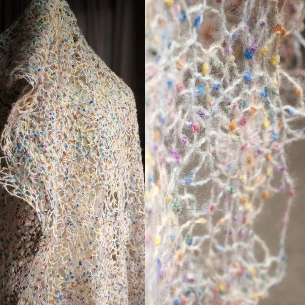

Colorful Yarn Woven Irregular Lace Net Fabric for Skirt Clothing Designer Fabrics By The Yard Diy Sewing Material Cloth