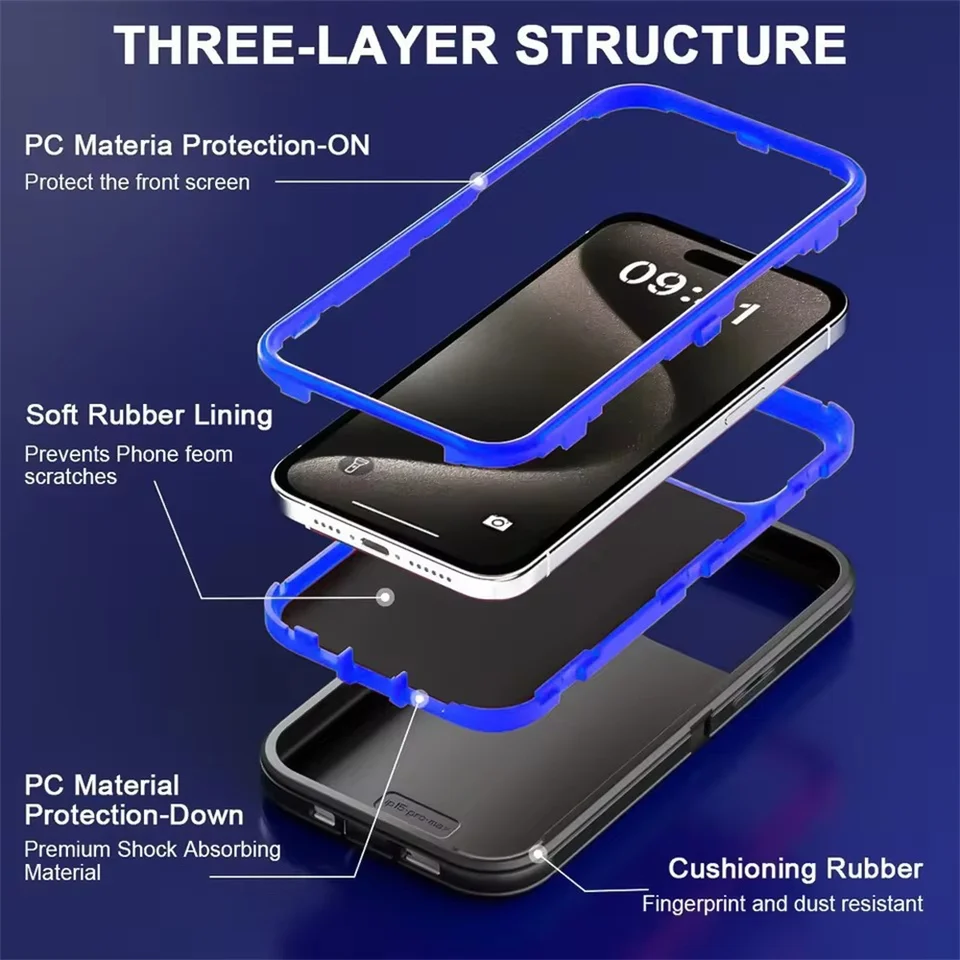 Funda Defender a prueba de golpes con soporte para iPhone 17 16 Pro Max 13 12 Mini 14 Plus 16E 15 Pro Max, PC rígido + TPU, protección 4