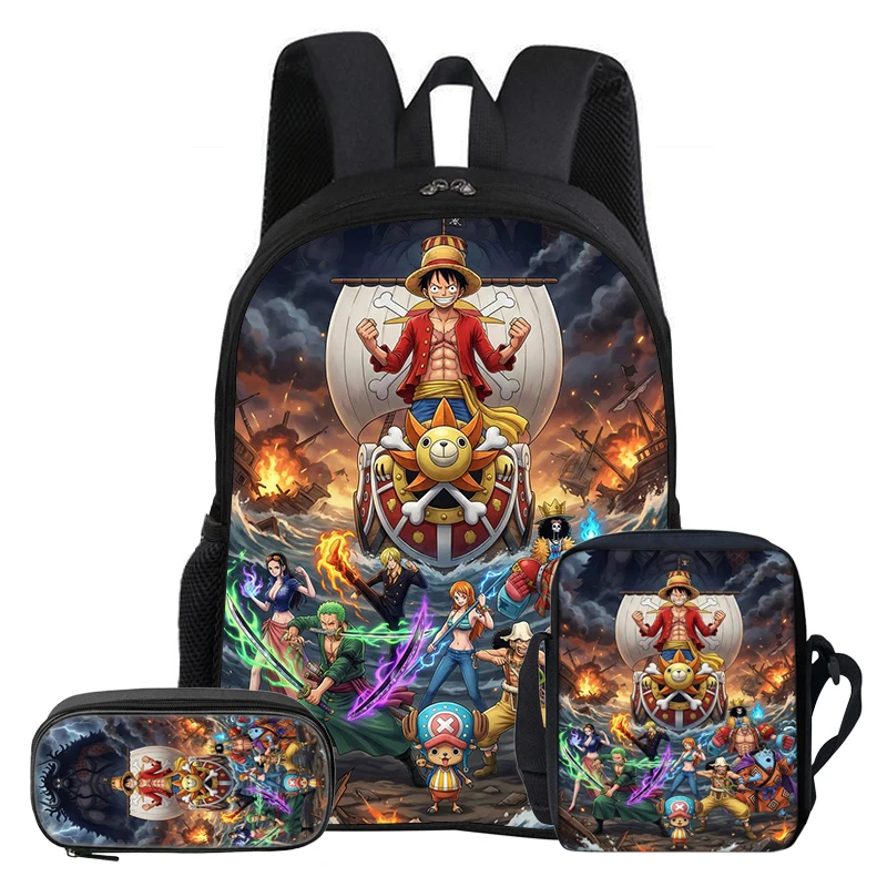 ONE PIECE Kids 3Pcs Set Backpack Student School Shoulder Bag Pencil Bags Bookbag Monkey D. Luffy Rucksack Best Gift
