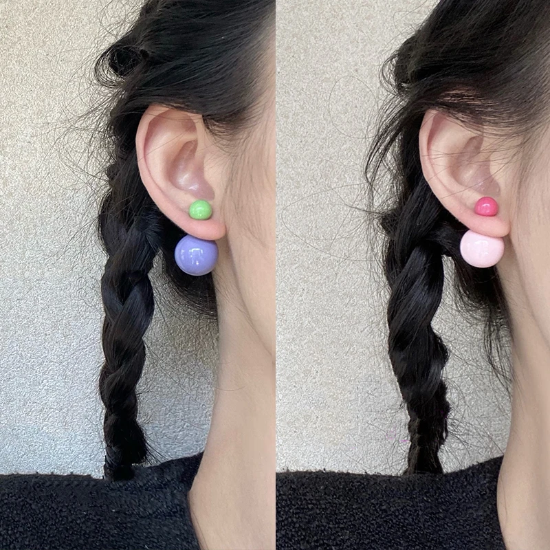 Kiss Jewelry Cute Pink Y2K Candy Color Round Ball Stud Earrings for Women Girls Sweet Korean Fashion Piercing Earring Brincos