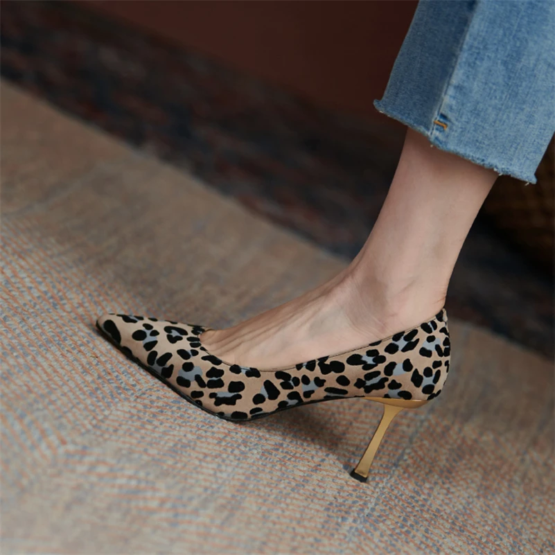 Meotina Women Genuine Leather Pumps Pointed Toe Thin High Heels Mixed Colors Ladies Fashion Career Shoes Spring Autumn Apricot