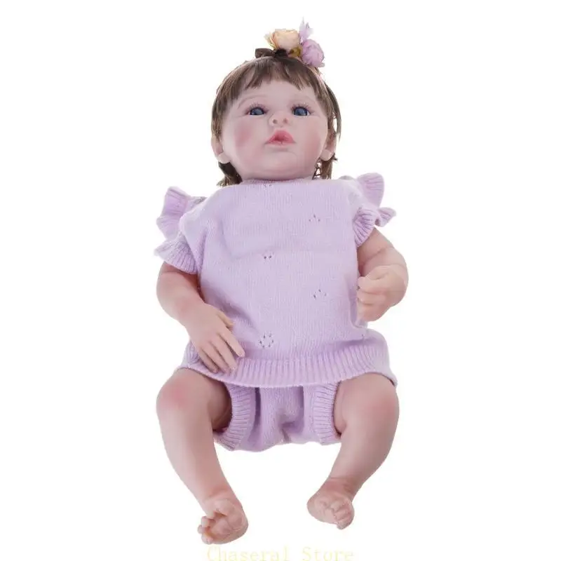 

E7CE 45cm Reborns Baby Girl Doll with Nipple&Diaper Moving Arm & Leg Soft Cuddle Doll for Toddler Birthday Gift Hand Painted
