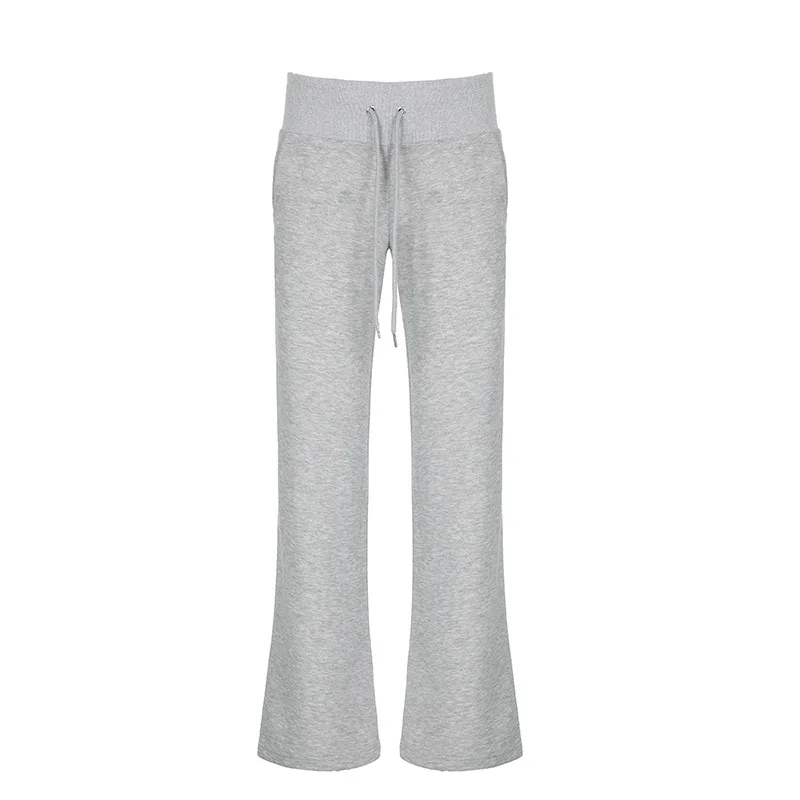 رمادي الرباط الخصر Sweatpants المرأة الصلبة بسيطة الأساسية الحد الأدنى اللياقة البدنية ركض السراويل المستقيمة