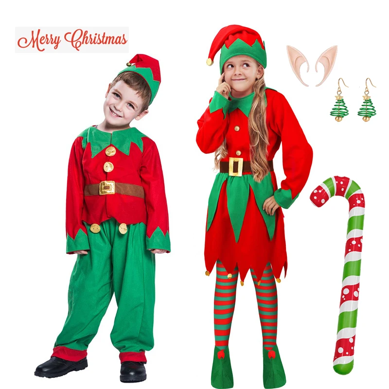 

New children adult Christmas elf costume Halloween girl Boy Christmas costume party parent-child costume performance costume