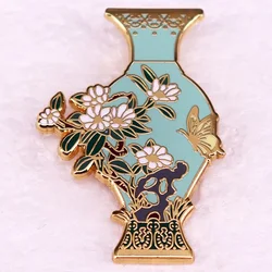 POTTERY VASE Ceramics Porcelain Bottle Flowers Art Brooch Enamel Badge