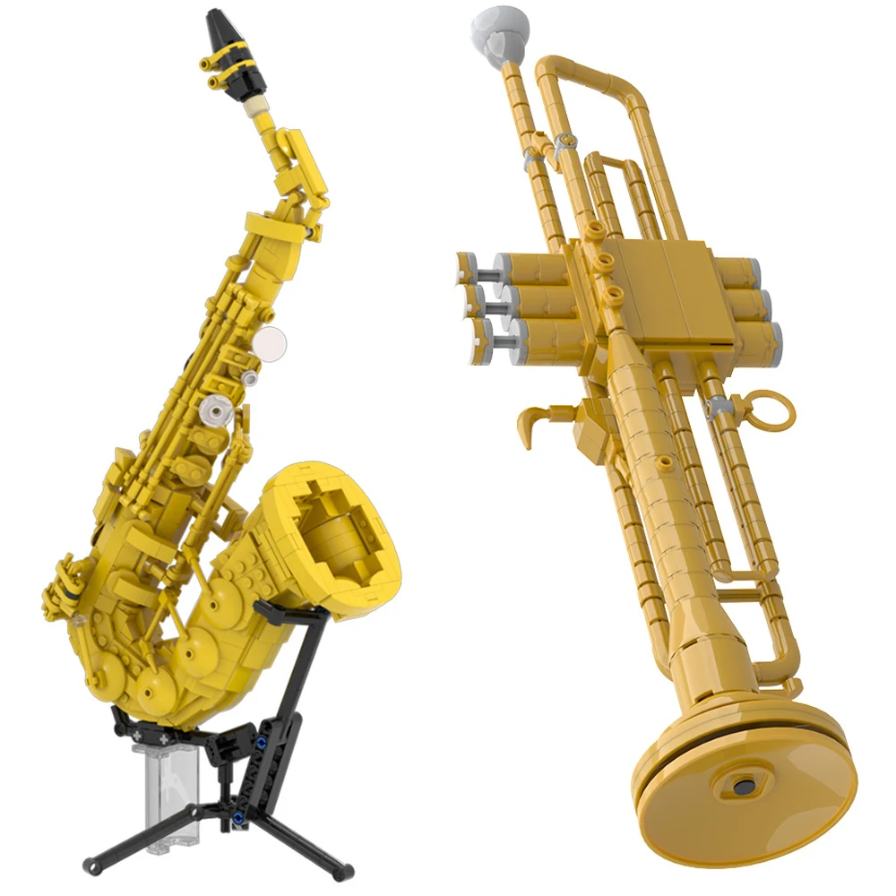 

MOC джазовый саксофон, модель строительных блоков, музыкальный инструмент, домашний декор стола, подарок для взрослых и подростков