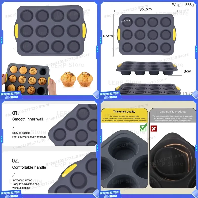 12 Cup Non Stick Silicone Muffin Pan Collapsible Baking Tray With Steel Frame BPA Free Brownie Cupcake Mold Kitchen Bakeware