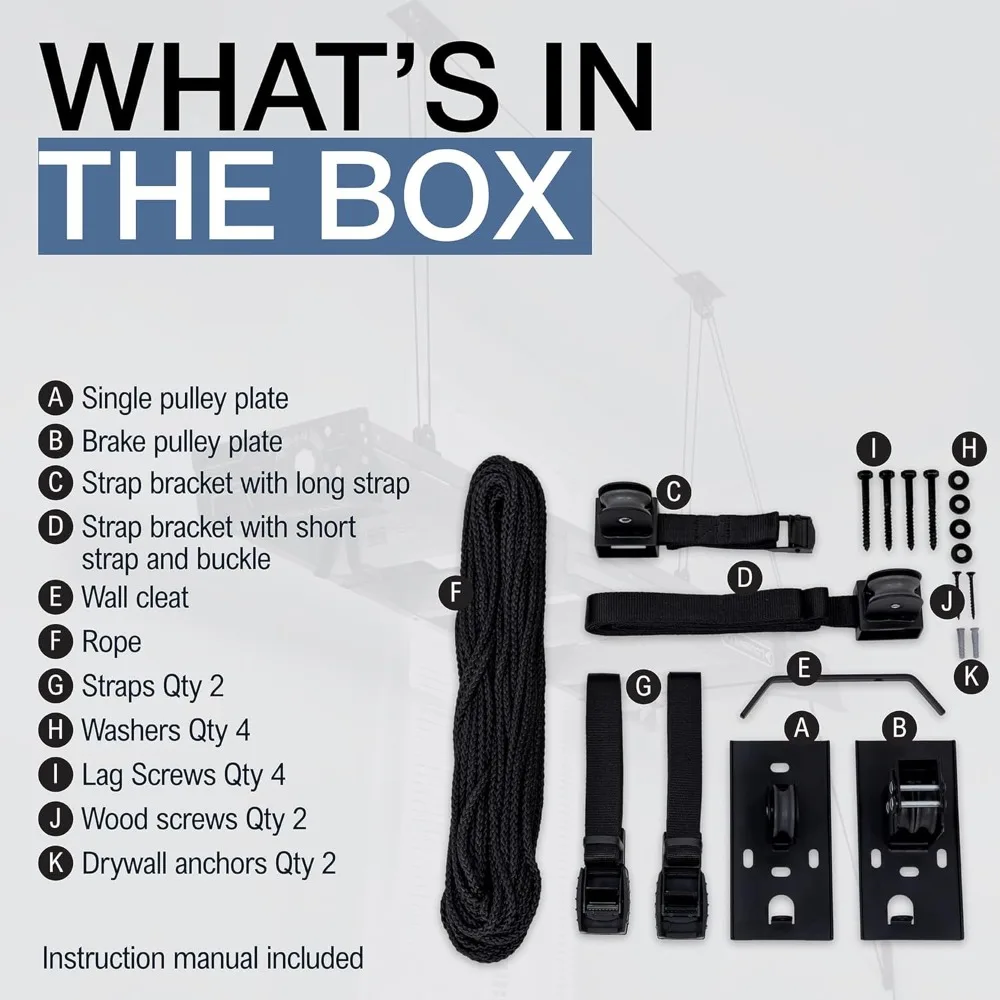 نظام بكرة سقف تخزين السلم، رافعة تثبيت على المرآب، منظم تعليق عالي التحمل يحمل 150 رطلاً - جديد تمامًا