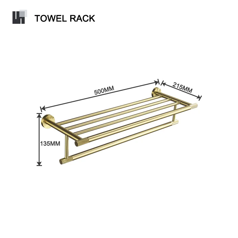 Bathroom hardware accessories brushed gold tumbled brass set of high-quality wall-mounted copper bathroom towel rack towel bar