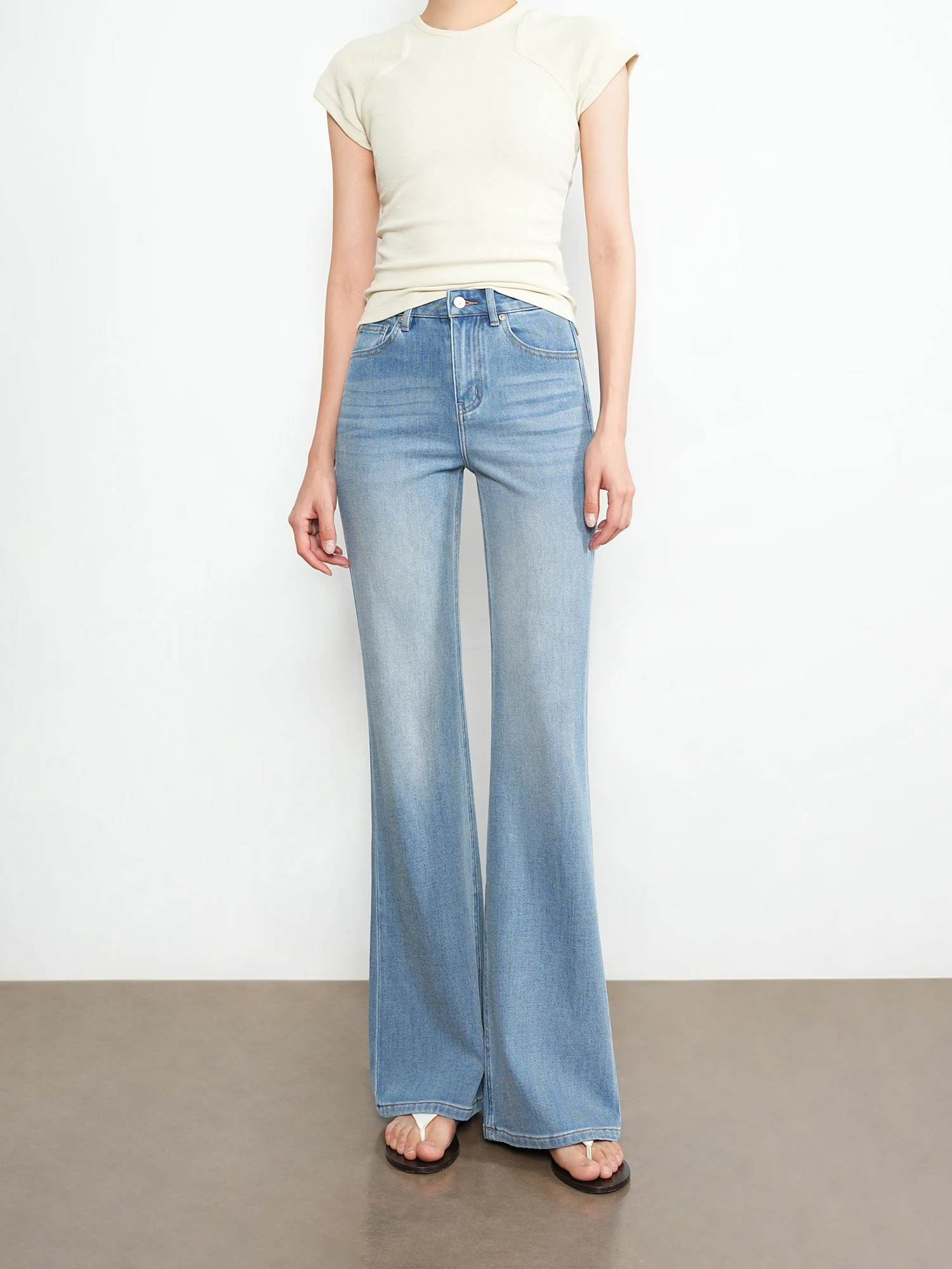 

High Waist Straight Leg Micro Flared Jeans Women's Loose Slimming Bell Bottoms Lenzing Fabric Light Blue Classic Washed Denim