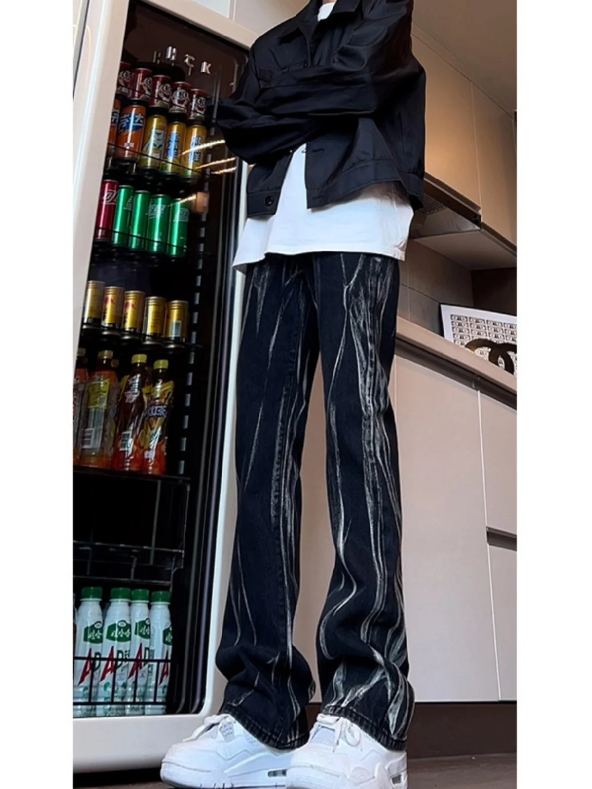 

American High Street Vibe Men's Slim Fit Jeans Vintage Waed Tie Dye Denim Youthful Trendy Straight Leg Trousers