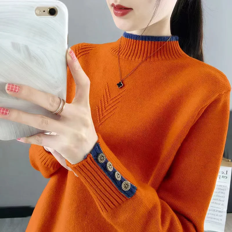 

Pulls Femmes Half Turtleneck Long Sleeve Women's Sweater Warm Fall Winter Pollovers Top Ladies Knitwear Spring Woman Clothes