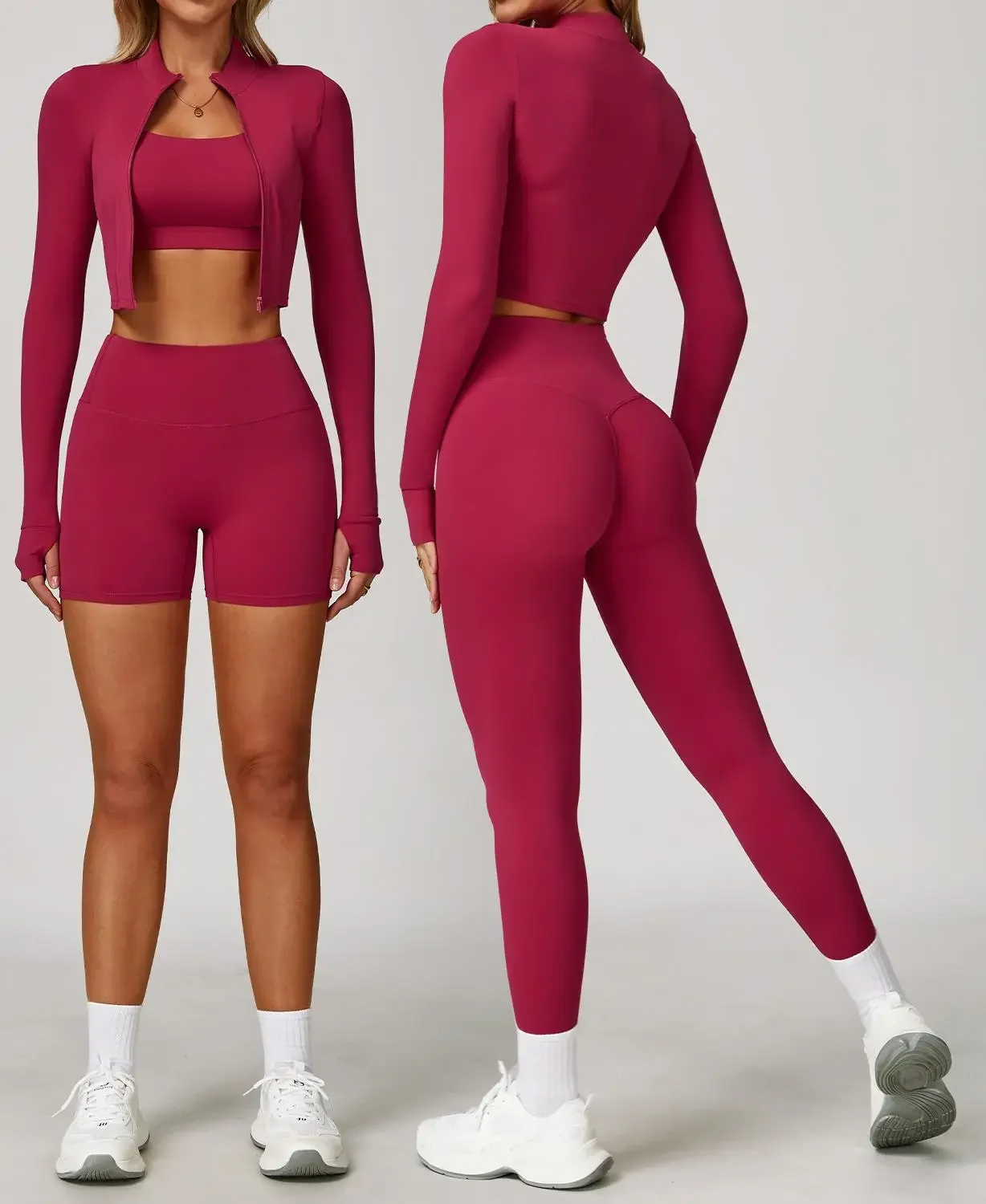 

3PCS Yoga Set Workout Outfits for Women's Sport Bra Crop Tops High Waist Shorts Yoga Leggings Fitness Long Sleeve Gym Clothing