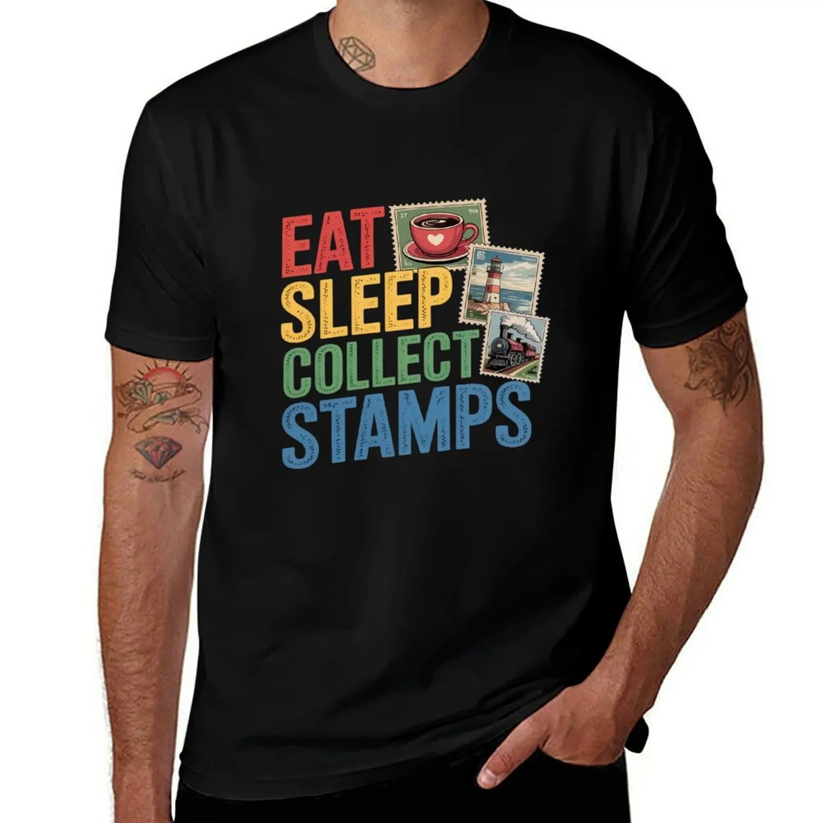 

Stamps EAT SLEEP COLLECT STAMPS REPEAT T-Shirt custom t shirt anime blanks workout shirts for men