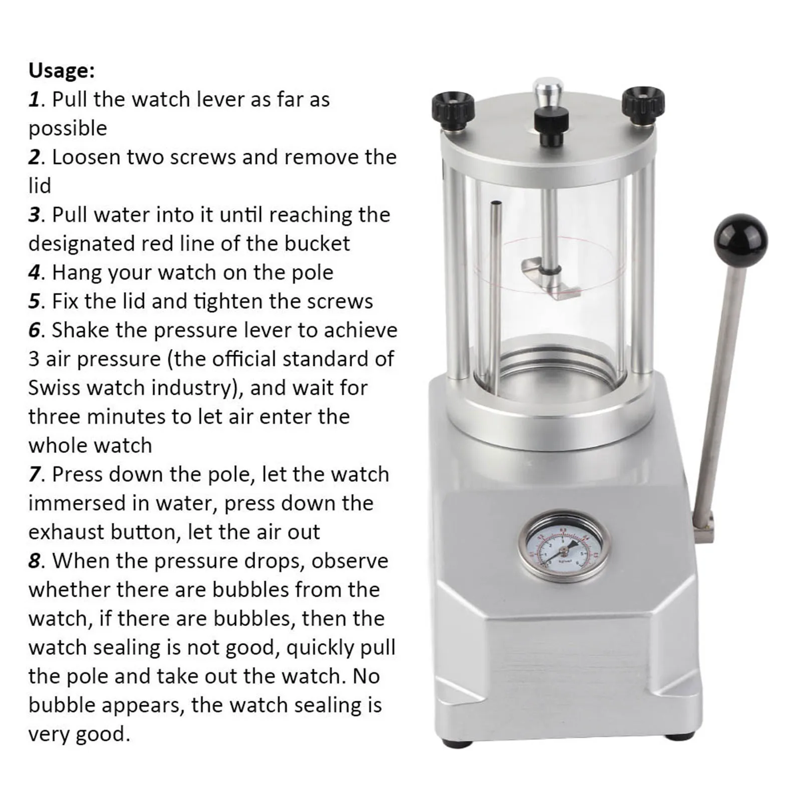 

Инструмент для измерения водонепроницаемости часов, 6 атм, 2, машина для испытания на сопротивление корпуса часов, водонепроницаемый инструмент для измерения давления часов