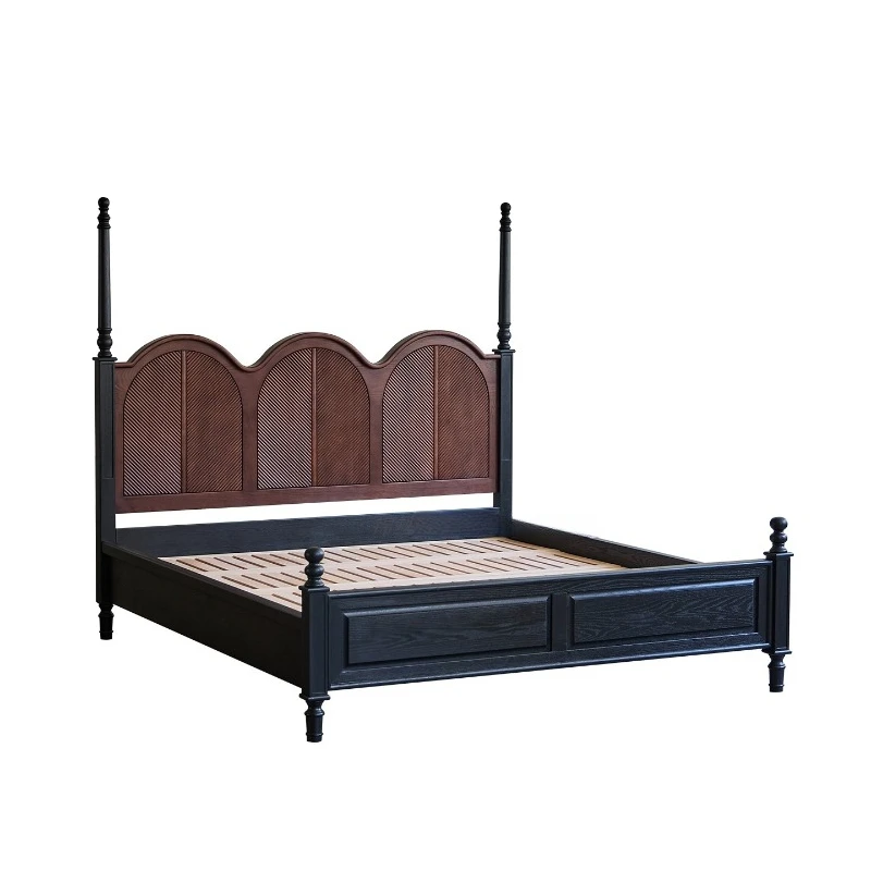 

Североамериканский черный орех, американская винтажная двуспальная кровать из цельного дерева, вишневое дерево, мастер средневекового стиля