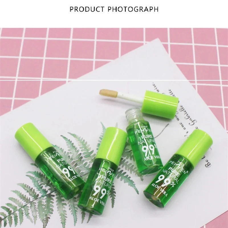1 pçs hidratante natural aloe essência brilho labial cor mutável óleo portátil claro transparente óleo labial matizado para cuidados com os lábios
