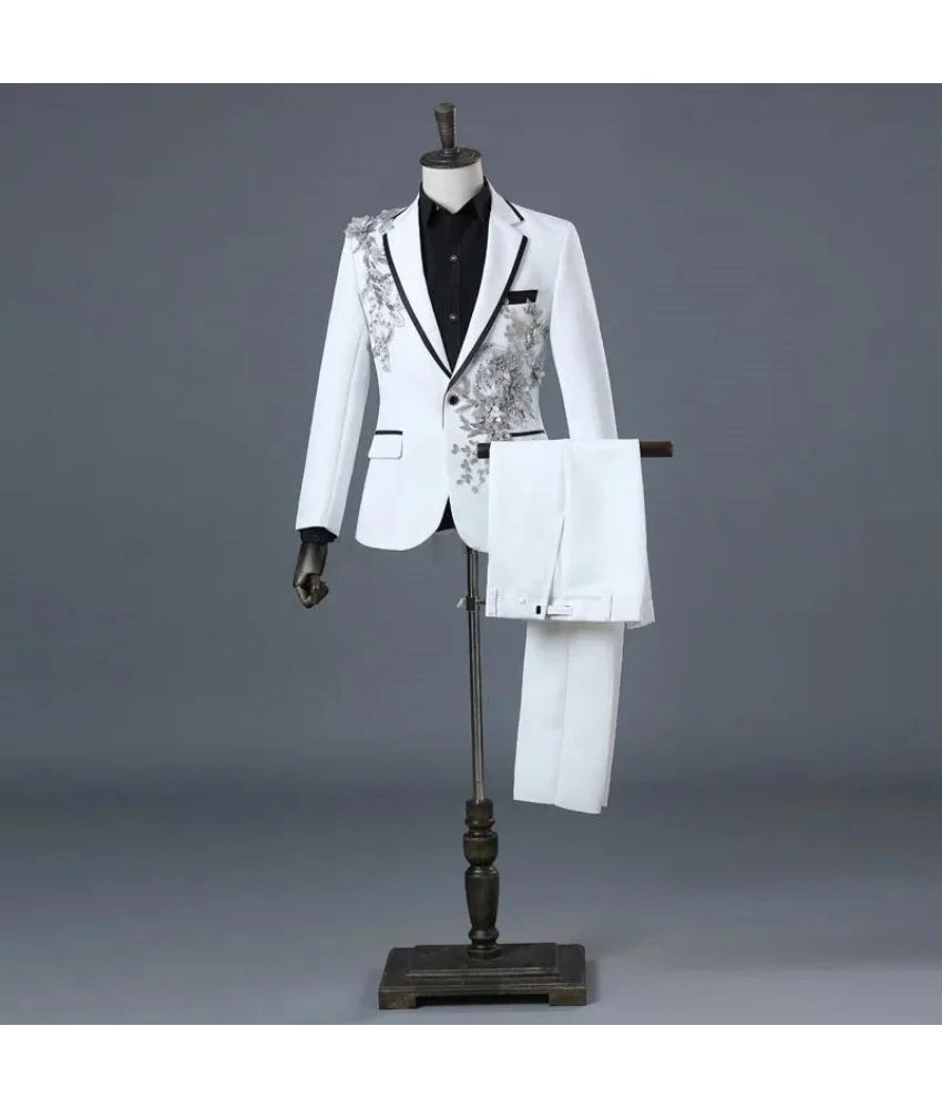 

Мужской костюм с контрастной отделкой, 2-х предметный, для свадьбы, выпускного и особых случаев. Мужской сценический костюм.