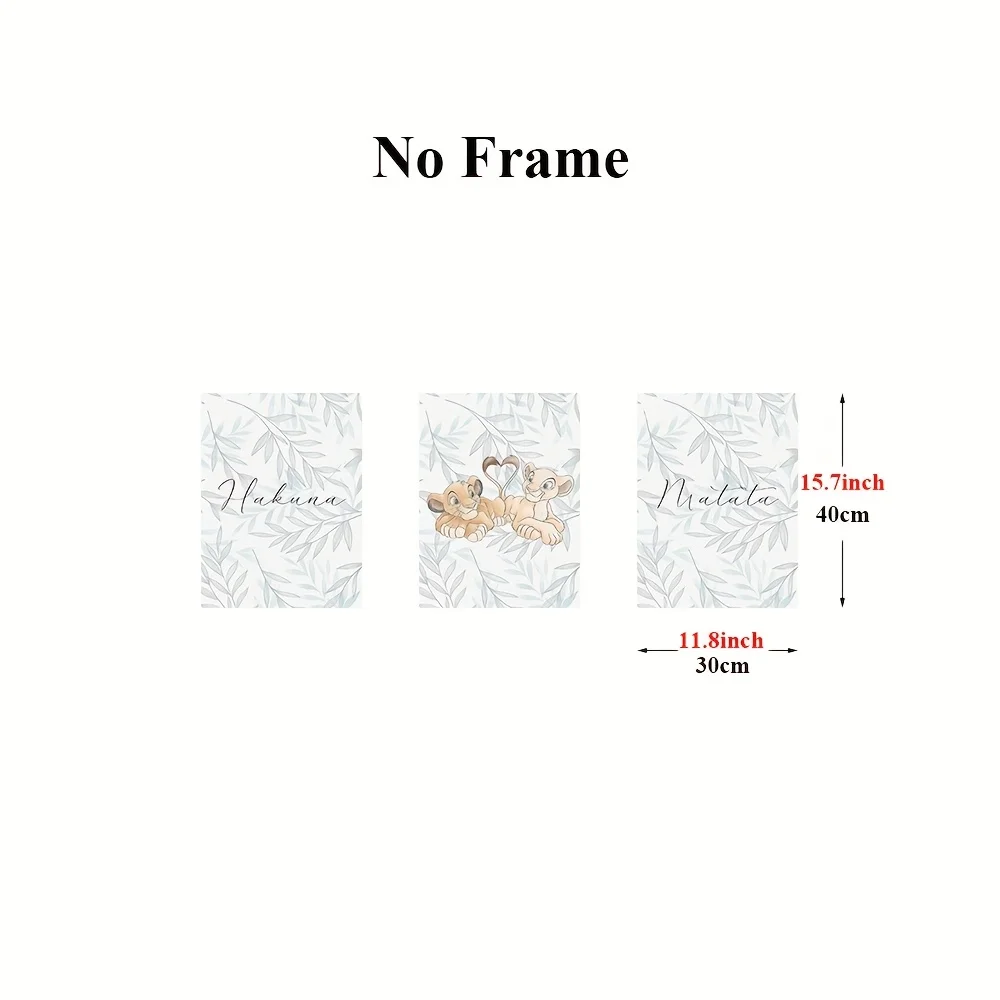 3 قطع من ملصقات فنية جدارية من Disney The Lion King - ملصقات قماشية غير مؤطرة مع Simba & Nala Love، اقتباسات Hakuna Matata، سيارة ألوان مائية
