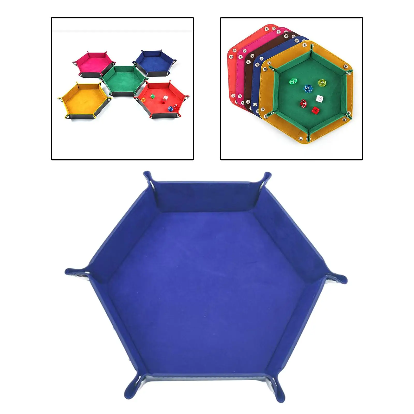 Large Dice Roll Tray PU Leather Foldable Hexagon Organizer for Candy Keys and Tabletop Roleplaying Games