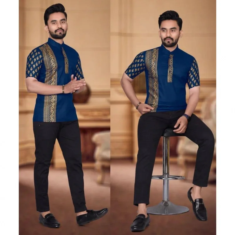 Kurta Men's Muslim Shirt with Embossed Totem Long Straight Casual Shirt African Islam Shirt Men Dubai Men Clothing Arabe Hombre