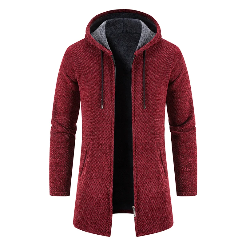 M-4XL Men\'s New Autumn/Winter Knitwear Men\'s Jacket Thickened Medium Length Cardigan Hooded Zipper Outerwear