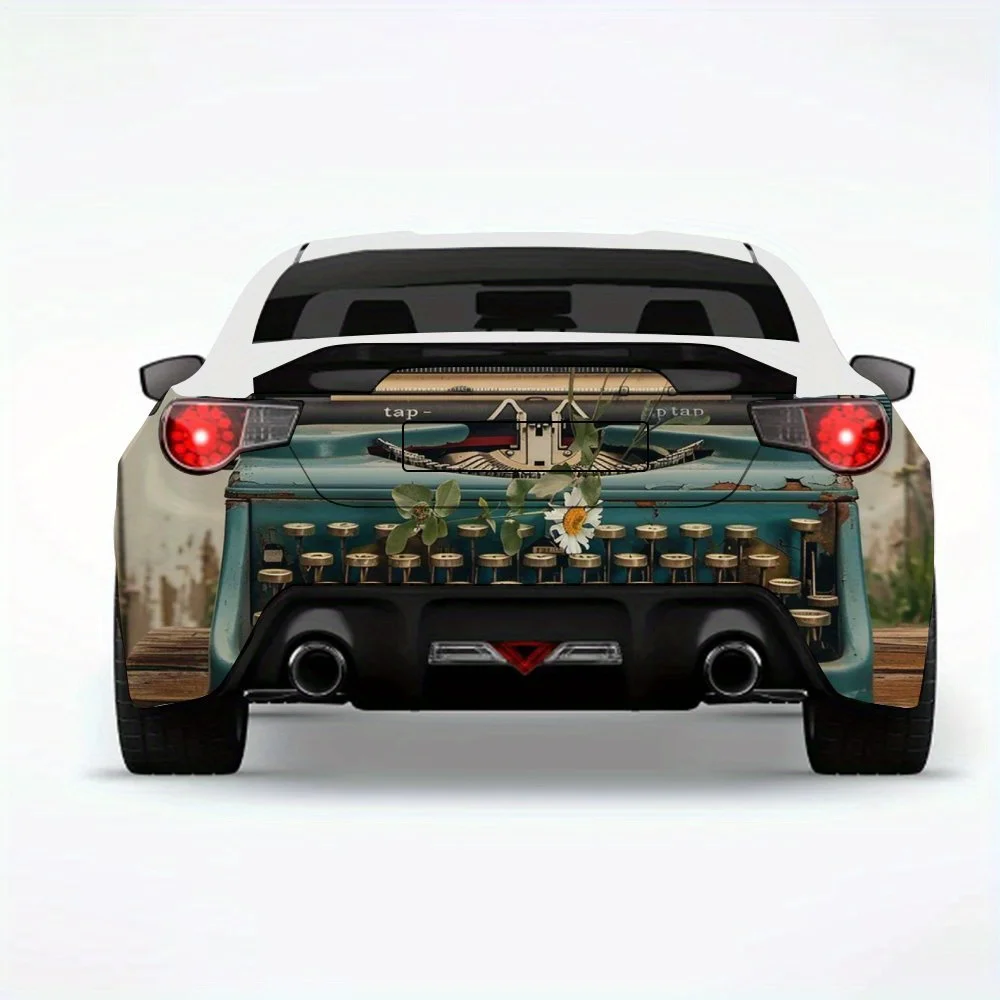 

Vintage Typewriter Art Car StickerVinyl Decal for Car Rear, Waterproof Self-Adhesive Vinyl Stickers for Vehicle Tail & Bumper, D