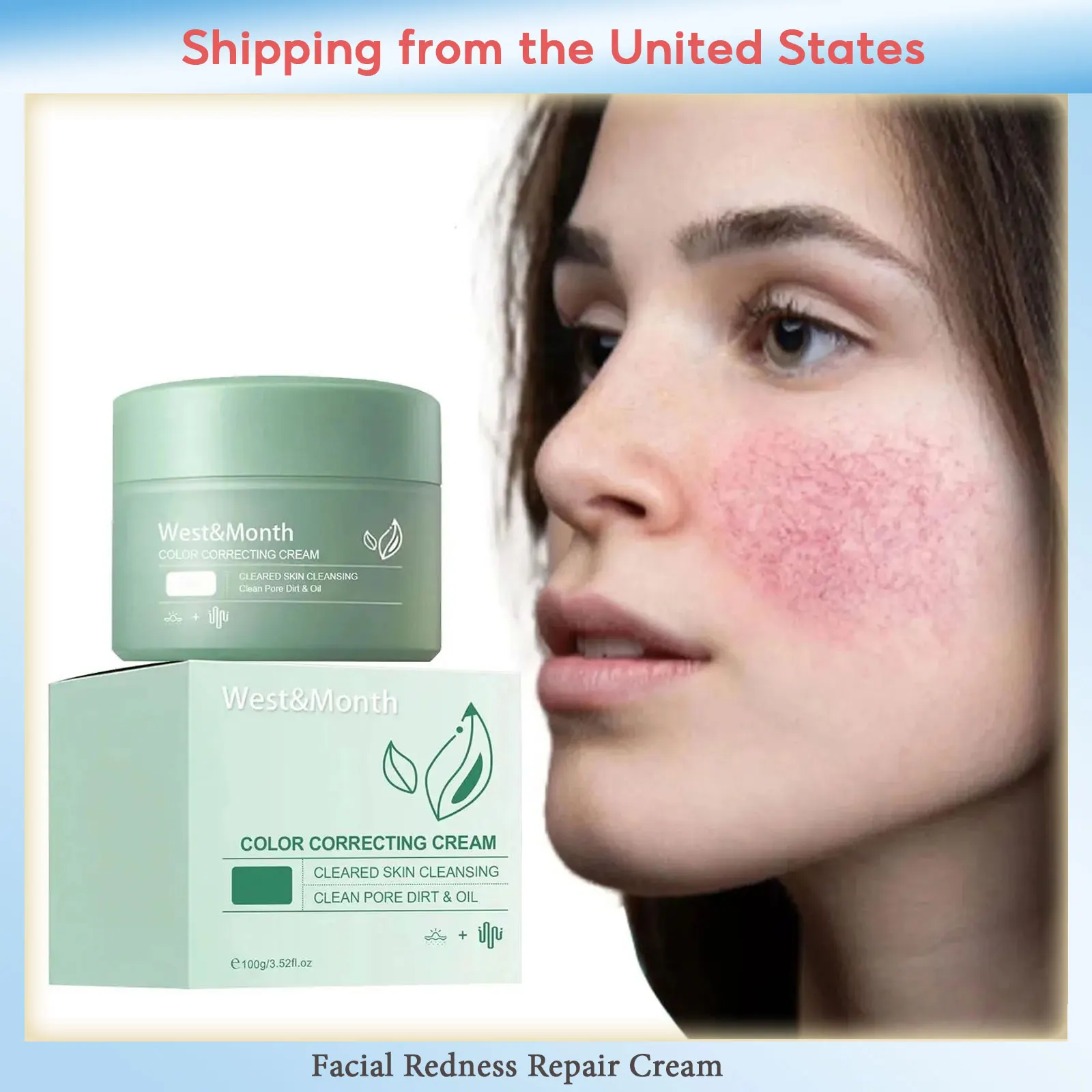 

West&Month Anti Redness Cream Sunburn Remover Improve Sensitive Skin Red Blood Rosacea Moisturizing Facial Redness Repair Cream