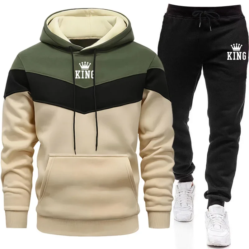 

King Printing Autumn Winter Mens Tracksuit Casual Tricolor Sweatshirts Sports Jogging Man Clothing Single Piece Hoodie Pants