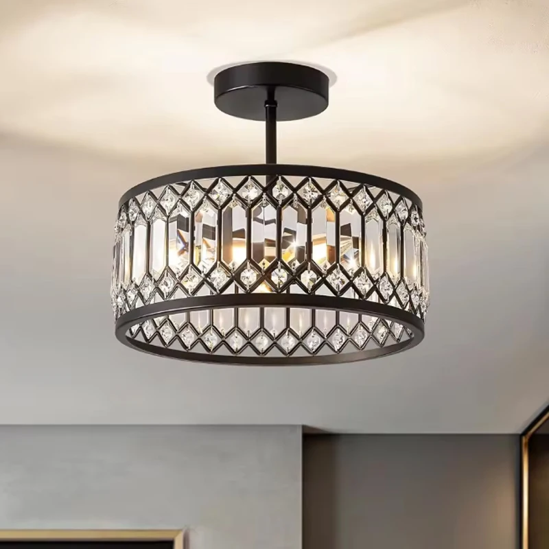 Modern Crystal Ceiling Light E27 Black For Living Room Bedroom Study Walk-in Closet Home Lighting Fixtures