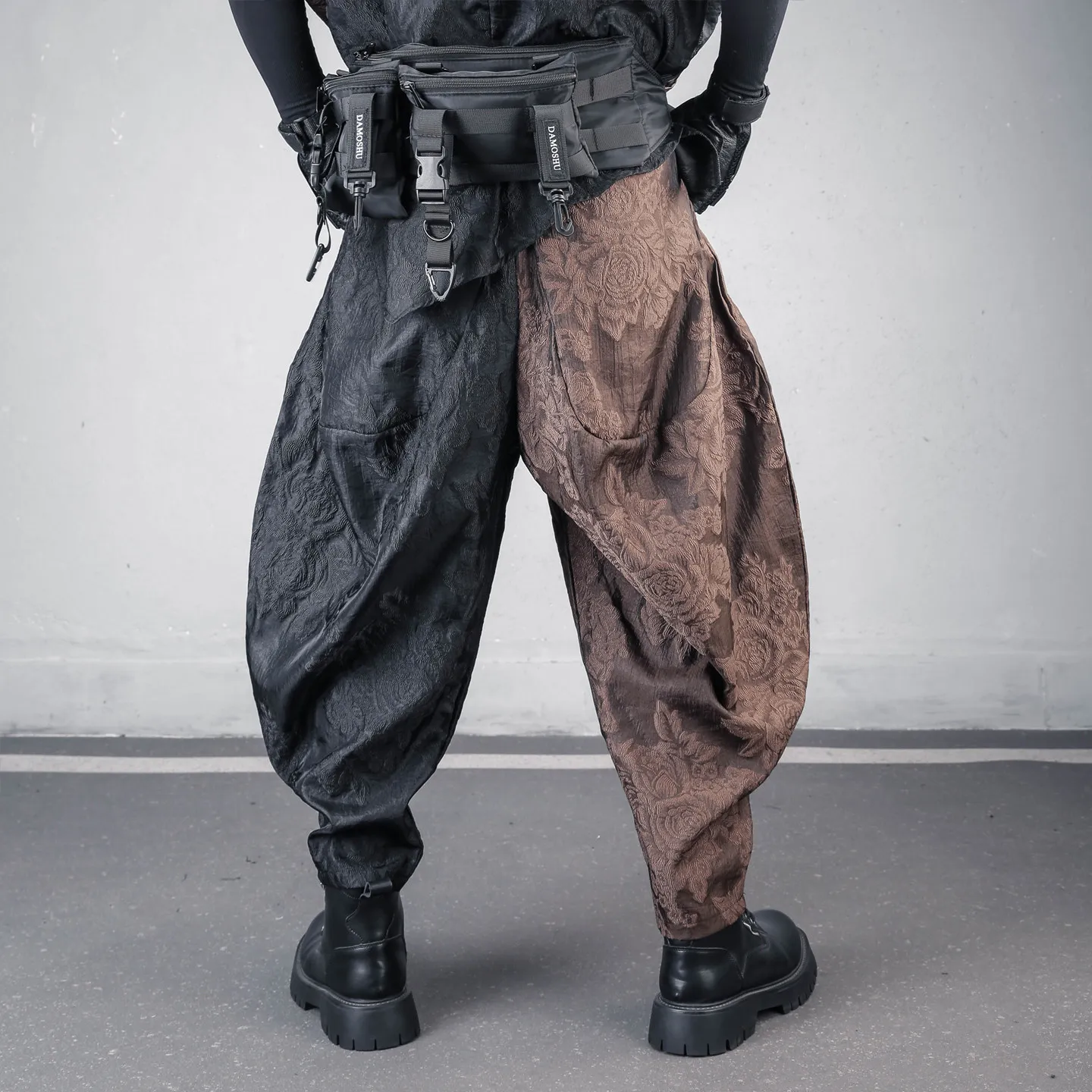 Retro Stand Cut Contrast Color Loose Large Size Cropped Pants Men's Summer New Chinese Style Baggy Pants Fashion