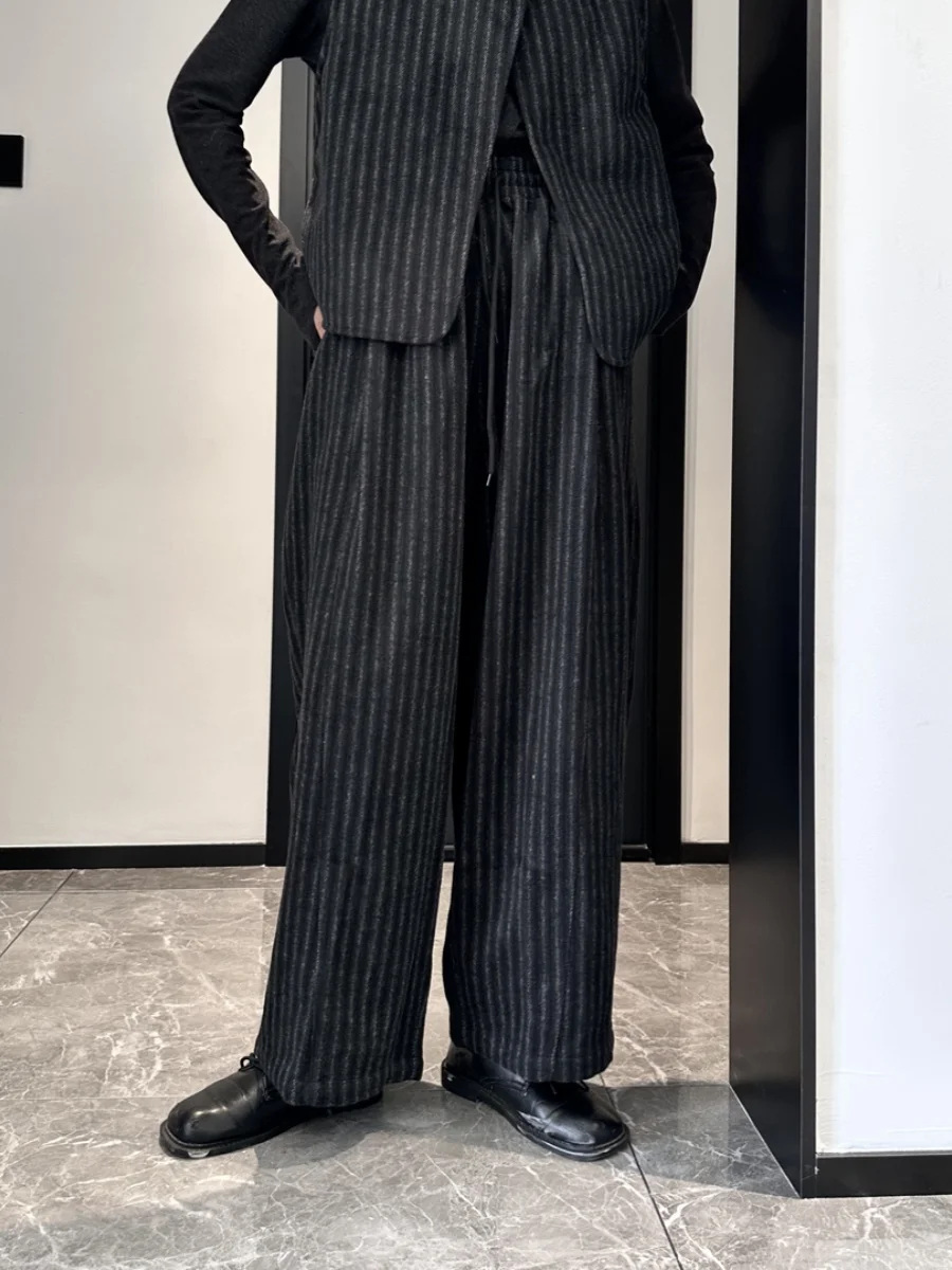 

Утепленные шерстяные повседневные брюки женские осенне-зимние свободные в полоску в британском стиле, прямые широкие брюки для офиса/повседневной носки